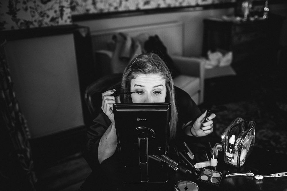 bride getting ready at huntsham court
